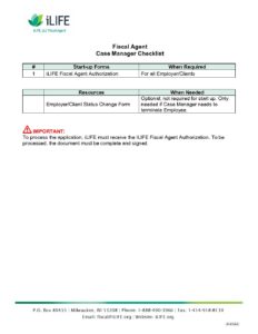 Case Manager Checklist.pdf Case Manager Checklist – Fiscal Agent – iLIFE Financial Management Services